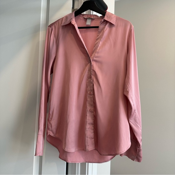 H&M Elegant Pink Satin Women's Blouse - Picture 2 of 4